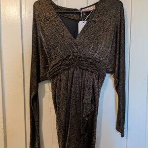 Traffic People Black and Gold Long Sleeve Dress